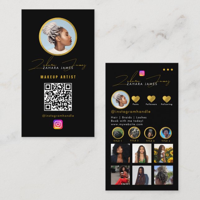 Braids Hair Influencer Photo Social Media QR Code  Visitkort (Fram/baksida)