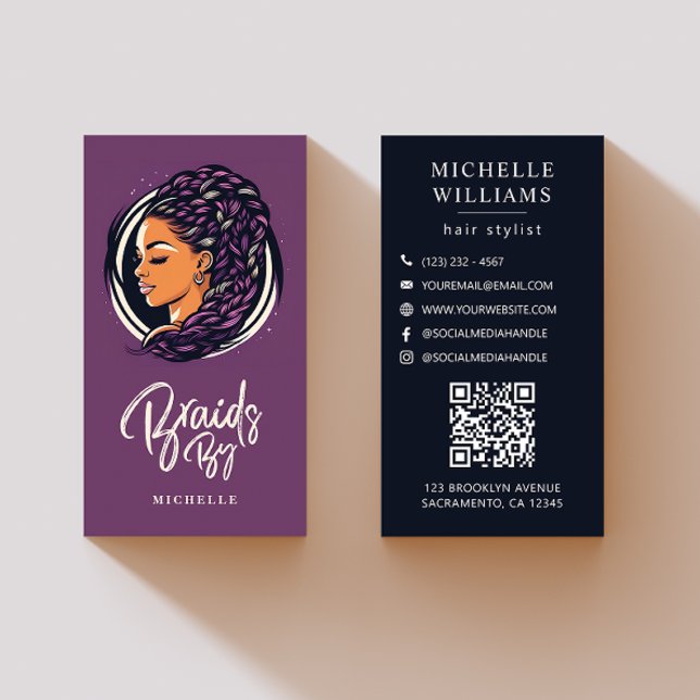 Braids Hair Stylist Modern QR-kod Visitkort (Skapare uppladdad)