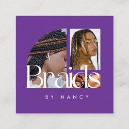 Braids Photo Collage Lila Fyrkantigt Visitkort