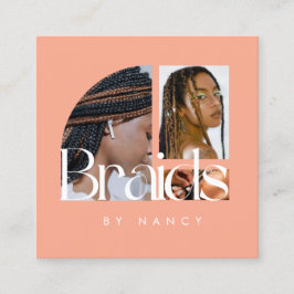 Braids Photo Collage Peach Fyrkantigt Visitkort