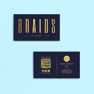 Braids QR-kod och Logotyp marin och Guld Visitkort