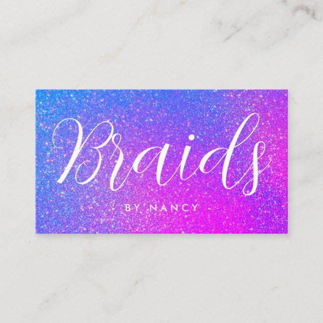 Braids Typography Lila Holography Glitter Visitkort (Framsida)