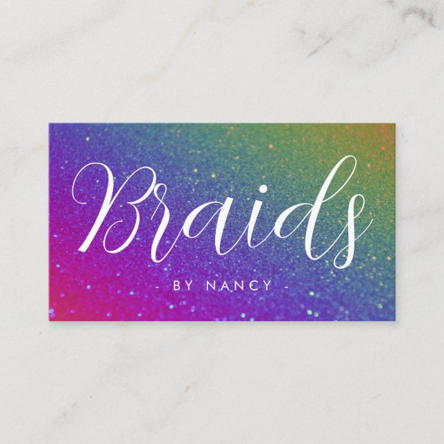 Braids Typography Rainbow Glitter Gnistra Visitkort (Framsida)