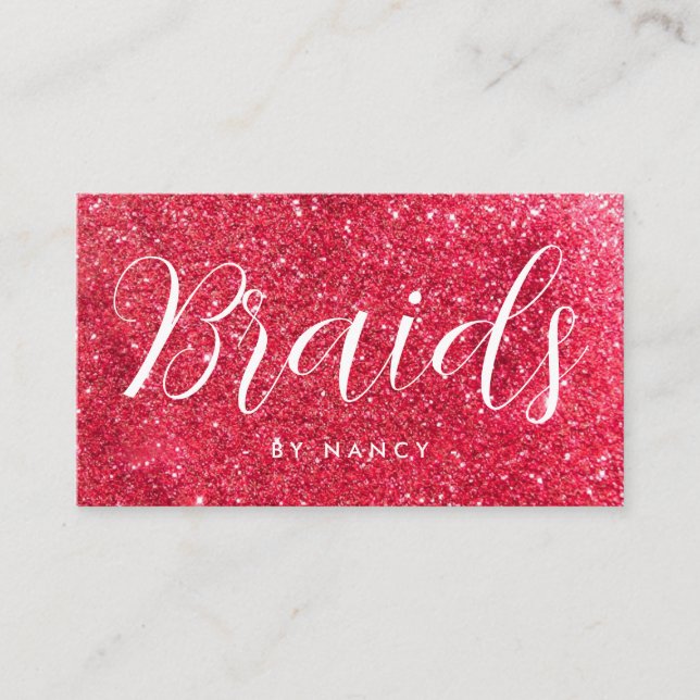 Braids Typography Red Guld Glitter Visitkort (Framsida)