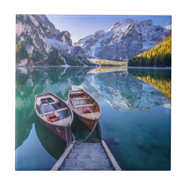 Braies alperna för Dolomite för sjö |, italien Kakelplatta (Framsidan)