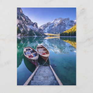 Braies Lake Dolomitiska alperna, Italien Vykort