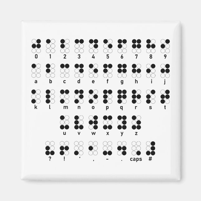Braille alphabet blind brev symbol magnet (Framsidan)
