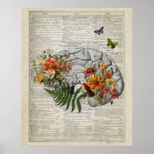 Brain Anatomy Dictionary Art med Flowers