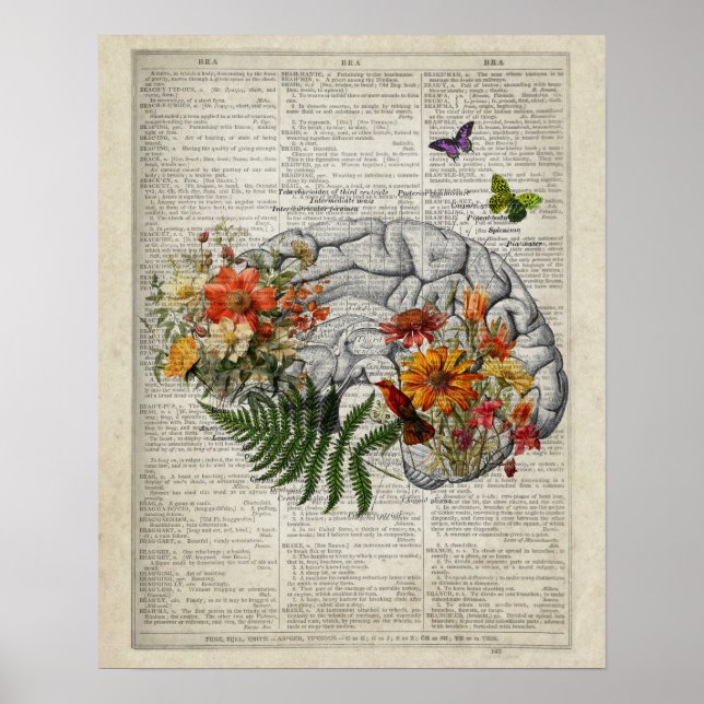 Brain Anatomy Dictionary Art med Flowers Poster (Framsidan)
