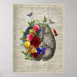 Brain Anatomy Flowers Hummingbird Butterflies Poster