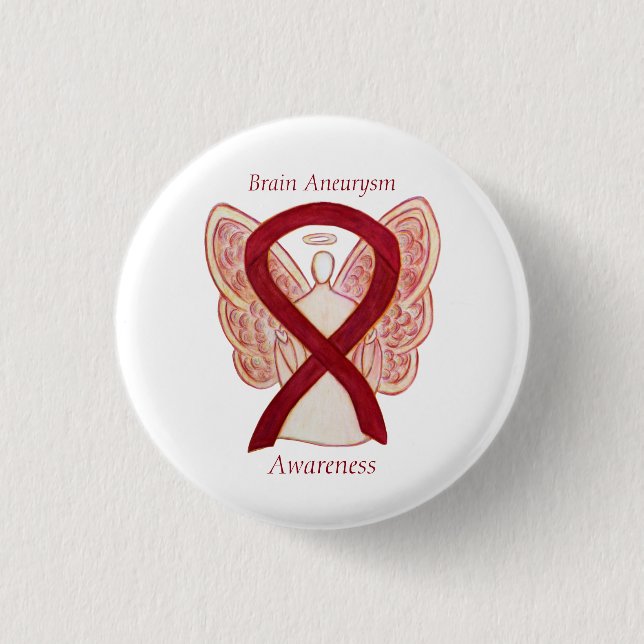 Brain Aneurysm Awareness Angel Ribbon Art Pin Knapp (Framsida)
