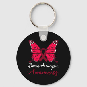 Brain Aneurysm Awareness Butterfly Burgundy Ribbon Nyckelring