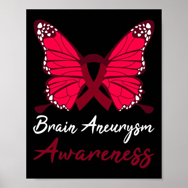 Brain Aneurysm Awareness Butterfly Burgundy Ribbon Poster (Framsidan)