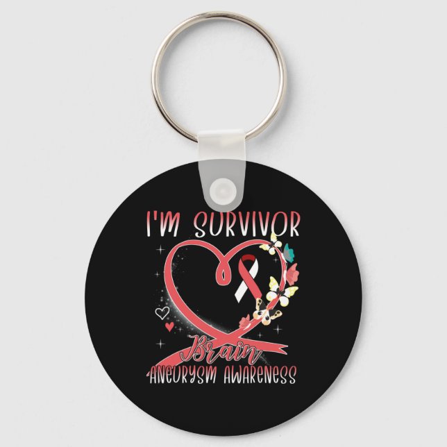 Brain Aneurysm Awareness Jag är Survivor Heart Rib Nyckelring (Framsida)