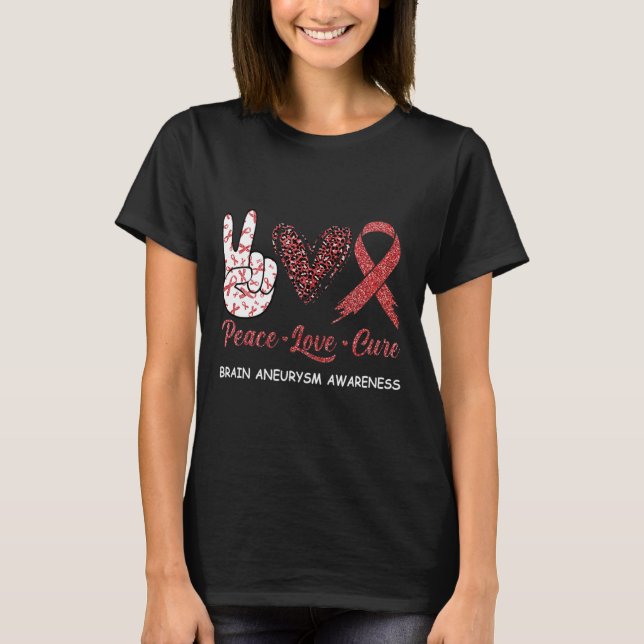 Brain Aneurysm Awareness Peace Kärlek Cure Leopard T Shirt (Framsida)