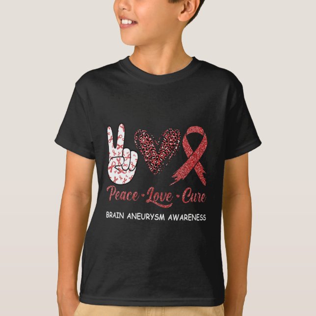 Brain Aneurysm Awareness Peace Kärlek Cure Leopard T Shirt (Framsida)