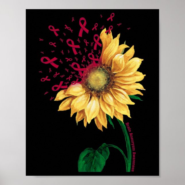 Brain Aneurysm AWARENESS Solros Burgundy Ribbon Poster (Framsidan)