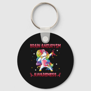 Brain Aneurysm Awareness Unicorn Dabbing Burgundy Nyckelring