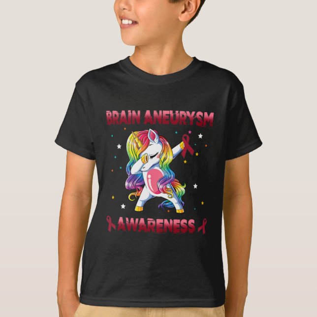 Brain Aneurysm Awareness Unicorn Dabbing Burgundy T Shirt (Framsida)