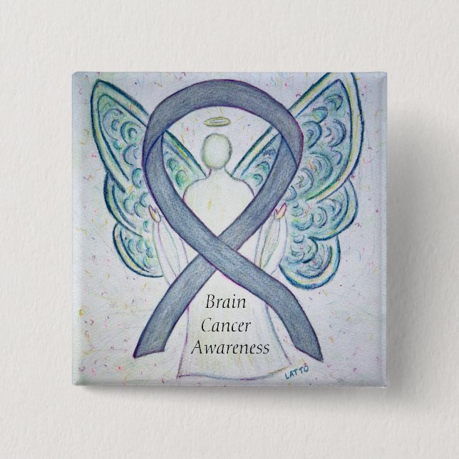 Brain Cancer Angel Awareness Ribbon Stift Knapp (Framsida)