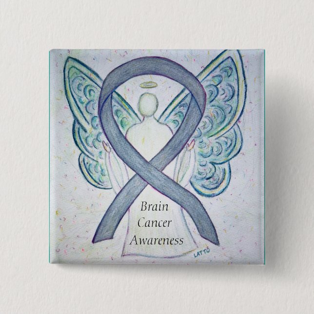 Brain Cancer Angel Awareness Ribbon Stift Knapp (Framsida)