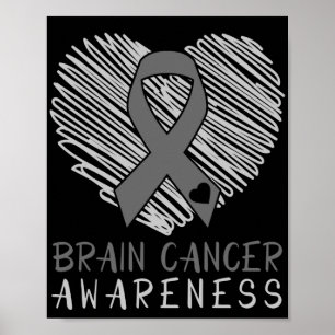 Brain Cancer Awareness Brain Tumor Grått Ribbon Poster
