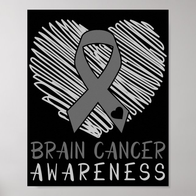 Brain Cancer Awareness Brain Tumor Grått Ribbon Poster (Framsidan)