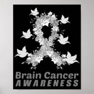 Brain Cancer Awareness Brain Tumor Grått Ribbon Poster