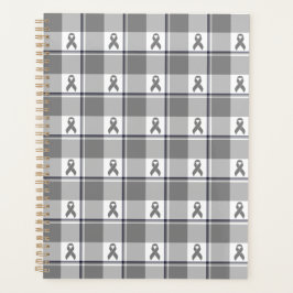 Brain Cancer Awareness Plaid Gray Ribbon