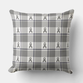Brain Cancer Awareness Plaid Gray Ribbon Kudde