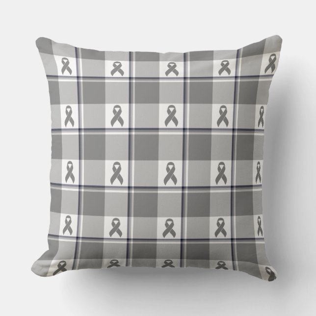 Brain Cancer Awareness Plaid Gray Ribbon Kudde (Framsida)