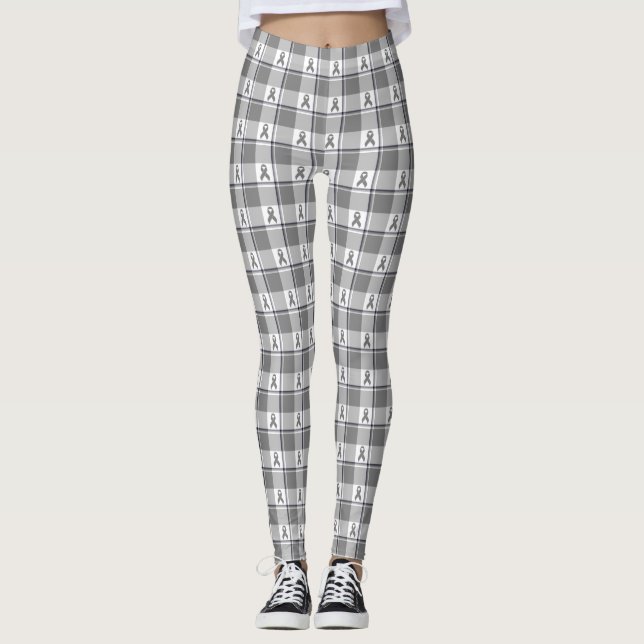 Brain Cancer Awareness Plaid Gray Ribbon Leggings (Framsida)