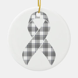 Brain Cancer Awareness Plaid Gray Ribbon Survivor Julgransprydnad Keramik