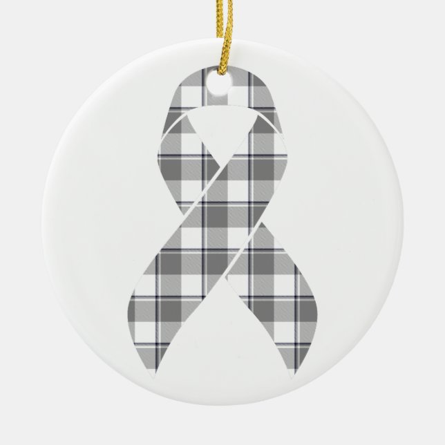Brain Cancer Awareness Plaid Gray Ribbon Survivor Julgransprydnad Keramik (Framsidan)