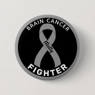 Brain Cancer Fighter Ribbon Black Button Knapp