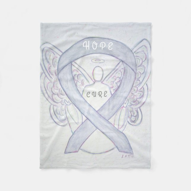 Brain Cancer Grått Awareness Ribbon Angel Blankets Fleecefilt (Framsidan)