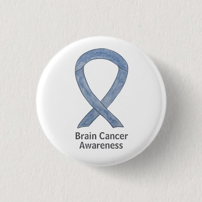 Brain Cancer Grått Awareness Ribbon Button Stift Knapp (Framsida)