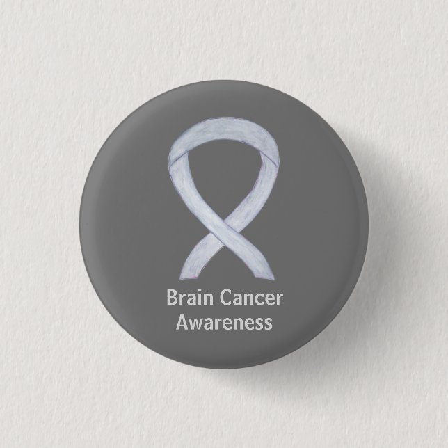 Brain Cancer Grått Awareness Ribbon Button Stift Knapp (Framsida)