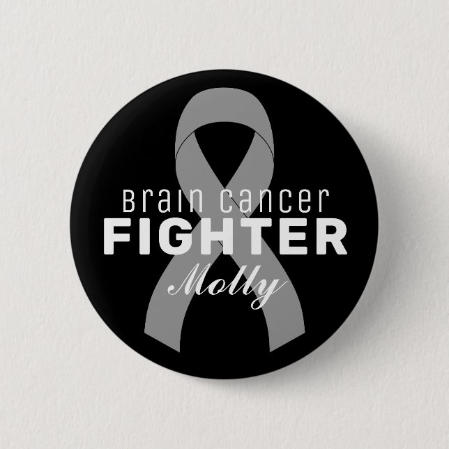 Brain Cancer Ribbon Black Button Knapp (Framsida)