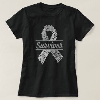 Brain Cancer Survivor Heart Grått Ribbon T Shirt