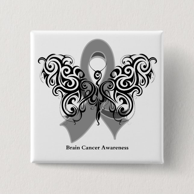 Brain Cancer Tribal Butterfly Ribbon Knapp (Framsida)
