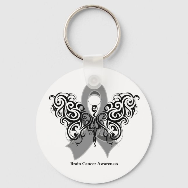 Brain Cancer Tribal Butterfly Ribbon Nyckelring (Framsida)