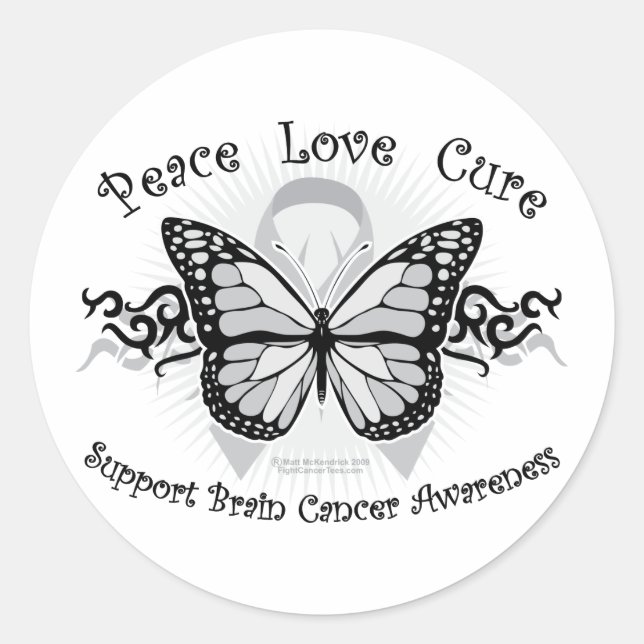 Brain Cancer Tribal Butterfly Runt Klistermärke (Framsida)