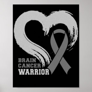 Brain Cancer Warrior Brain Tumor Grått Ribbon Poster