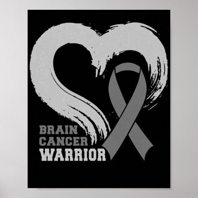 Brain Cancer Warrior Brain Tumor Grått Ribbon Poster (Framsidan)