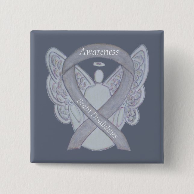 Brain Disabilities Silver Awareness Ribbon Angel Knapp (Framsida)