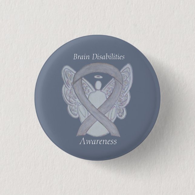Brain Disabilities Silver Awareness Ribbon Angel Knapp (Framsida)