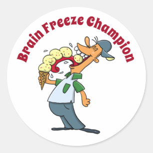 Brain Freeze Champion Ice Cream Funny Tecknad Runt Klistermärke