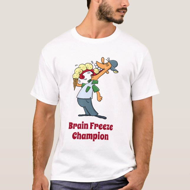 Brain Freeze Champion Ice Cream Funny Tecknad T Shirt (Framsida)