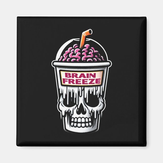 Brain Freeze Skull Spooky Halloween Drink Design Magnet (Framsidan)